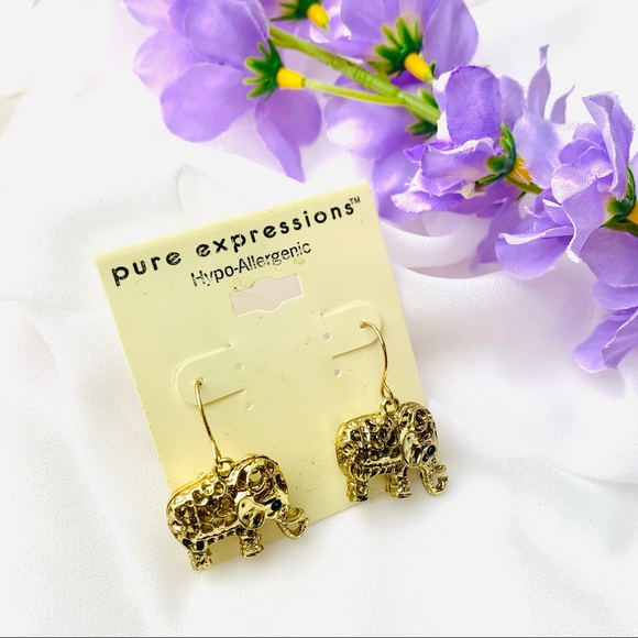 🌹PURE EXPRESSION Hypo Allergenic Elephant charm pendant goldtone dangle … - Picture 1 of 8